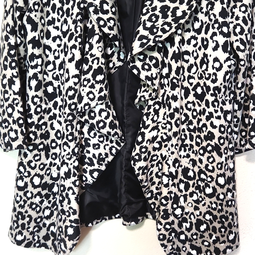 Calvin Klein Cheetah Animal Print Ruffle Open Front Stretchy Jacket Size 6 - Picture 5 of 9